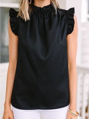 Ruffled Sleeve Black Women's Blouse